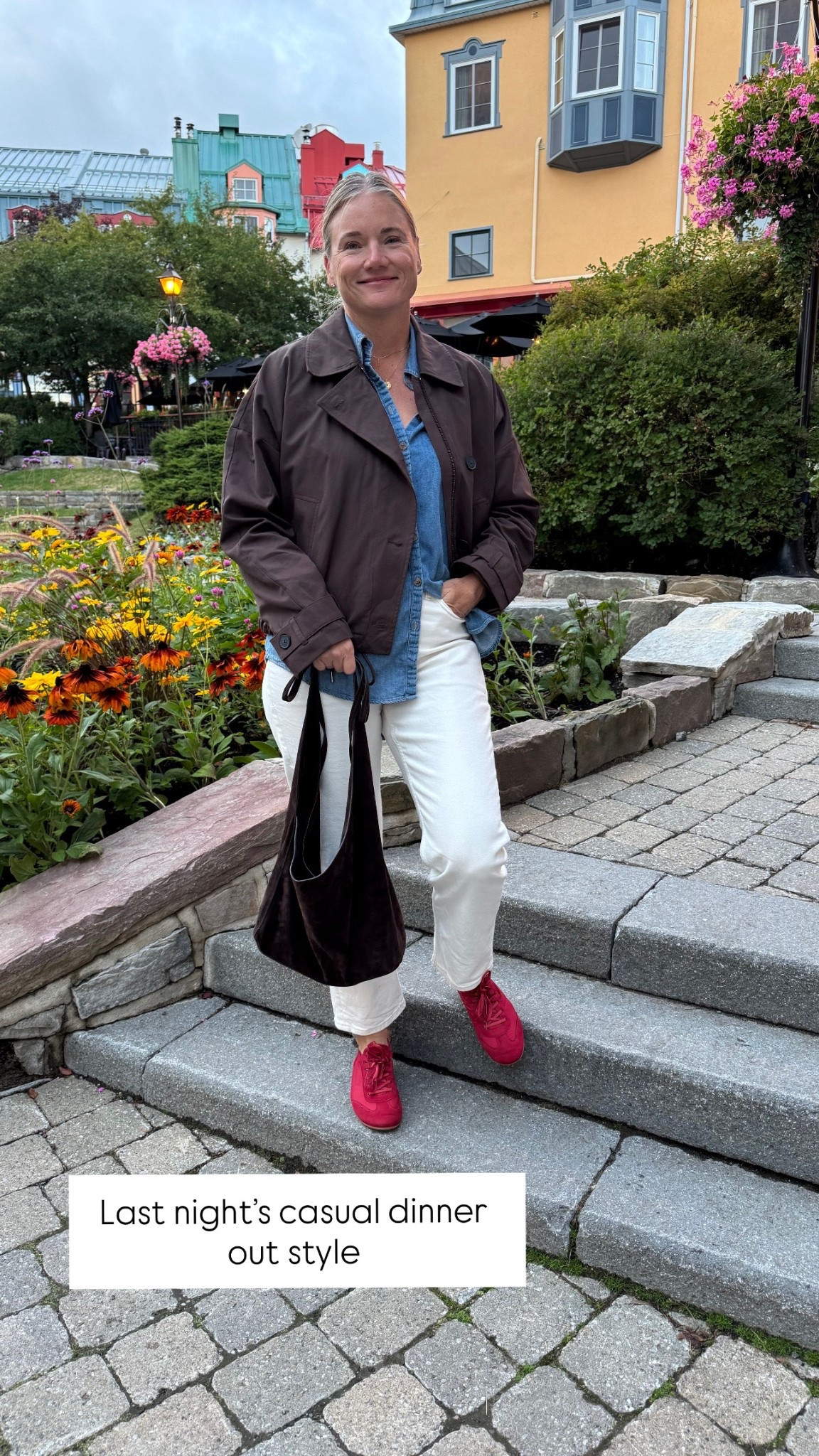Casual dinner style from last night! 
Wearing a S/M in my jacket, a M in my denim blouse, and a 29 in my jeans 

#LTKcanada