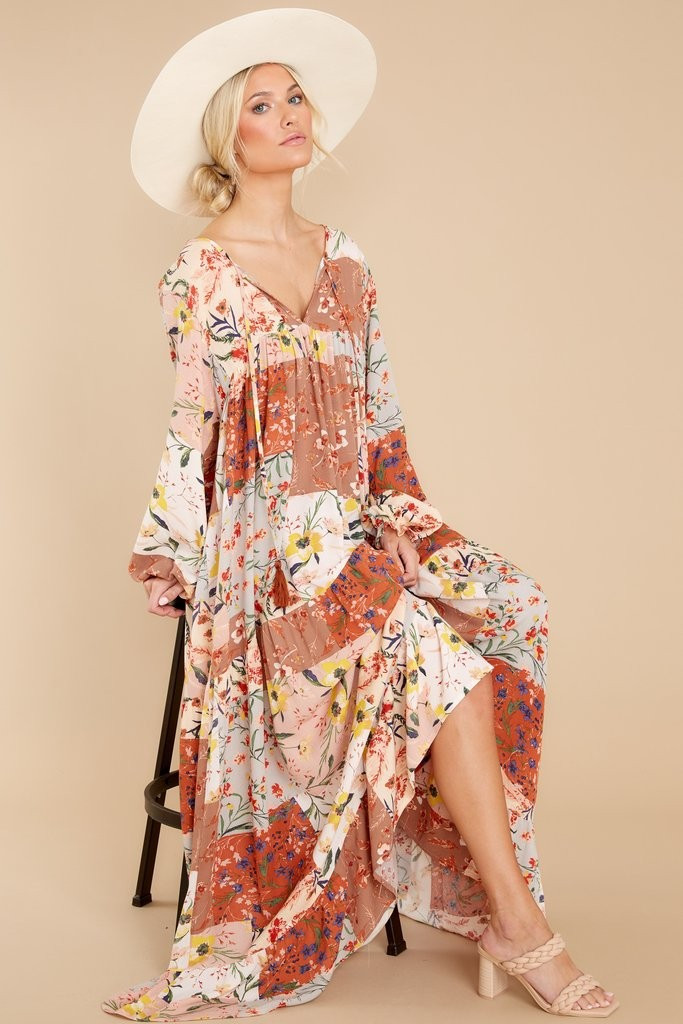 Eclectic Charm Rust Multi Floral Print Maxi Dress | Red Dress 