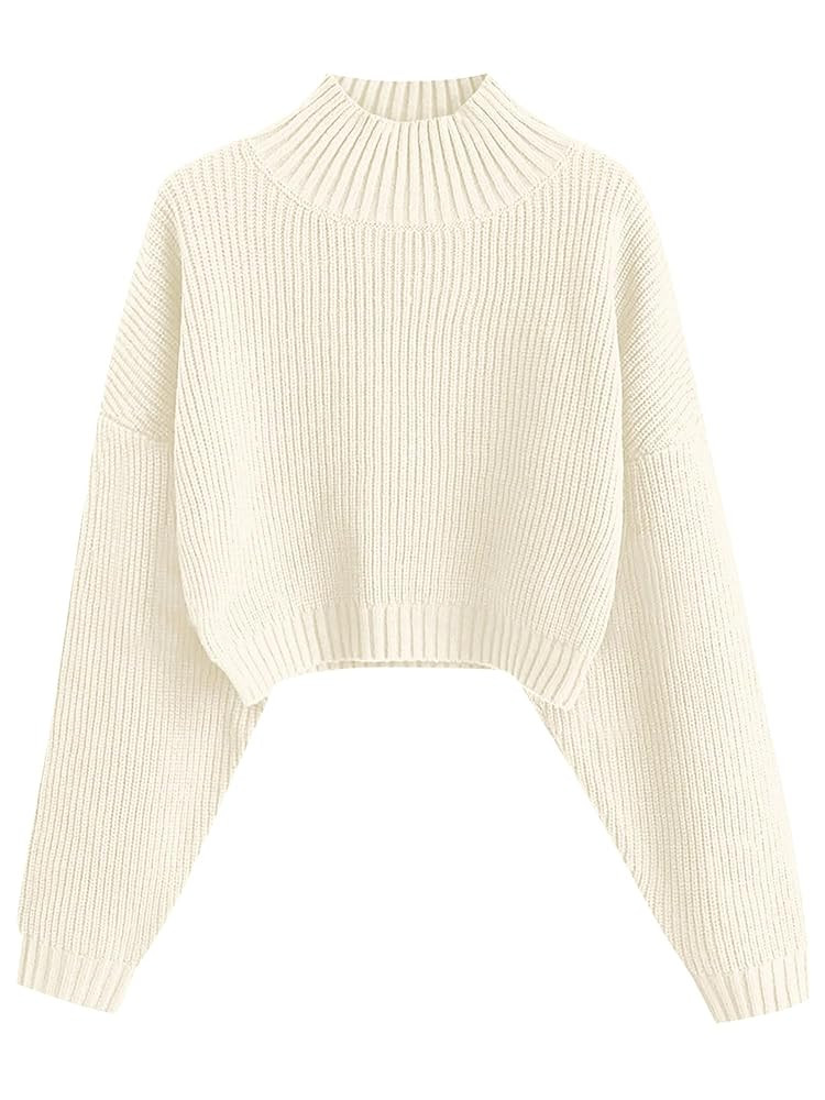 ZAFUL Women's Cropped Turtleneck Sweater Lantern Sleeve Ribbed Knit Pullover Sweater Jumper | Amazon (US)