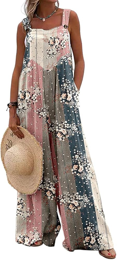 Chaos World Floral Jumpsuits For Women Overalls Loose Fit Rompers For Women Summer Outfits | Amazon (US)