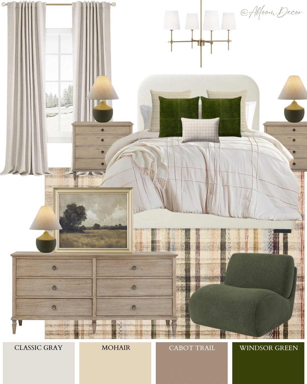 This cozy bedroom design feels so calm and inviting with its soft neutral layers, warm wood tones, and rich green accents that really pop.

#LTKHome