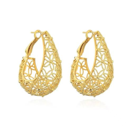 Gold Hoop Earrings For Women Trendy,14K Gold Plated Chunky Dangle Flower Hoop Earrings,Statement Thick Yellow Gold Huggie Medium Floral Hoops,Fashion Jewelry Gift. | Amazon (US)