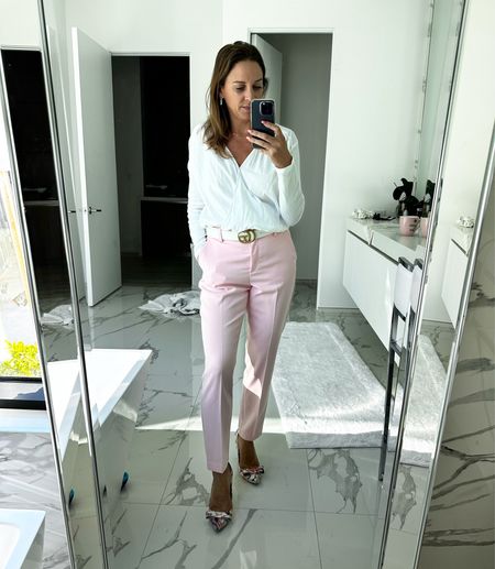 Soft pink for the win! My pants are not on website yet so sharing similar.