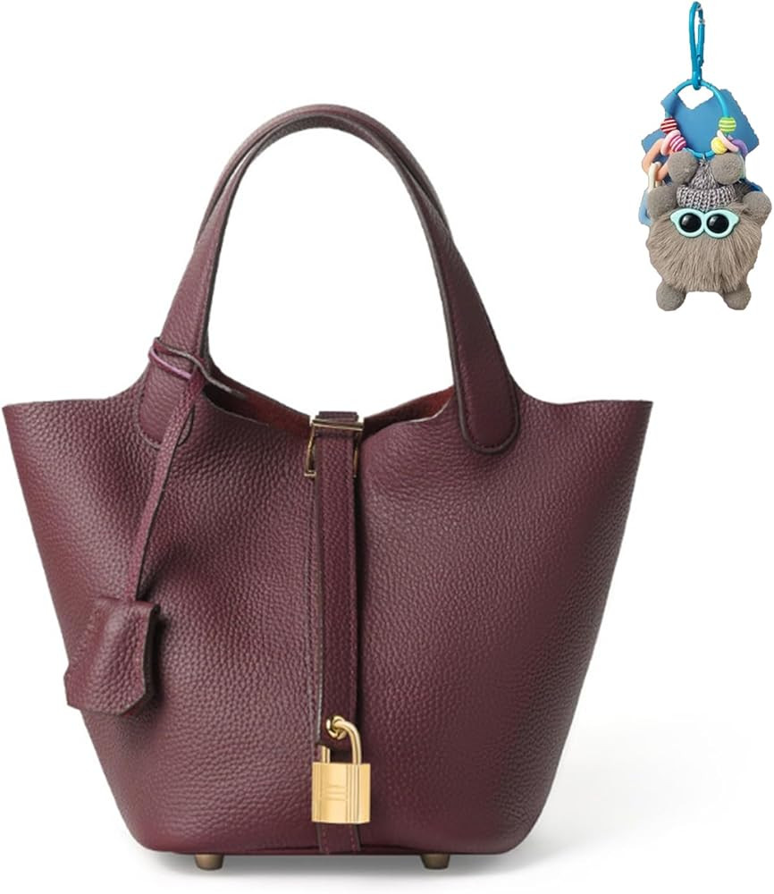 Genuine Leather Bucket Bag, Ruffle Tote Bag, Genuine Leather Lock Design, Vegetable Basket, Versa... | Amazon (US)
