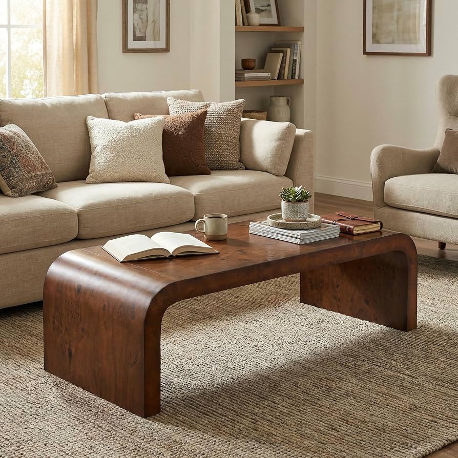 Christopher Knight Home Segde Modern Coffee Table, MDF Wood Coffee Table with Curved Edges, Woode... | Amazon (US)