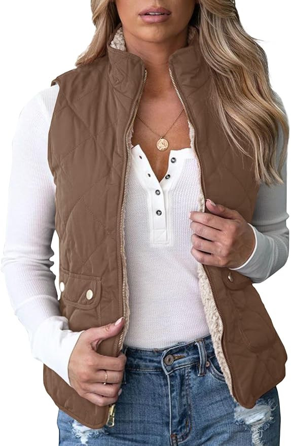 Valphsio Womens Reversible Quilted Sherpa Fleece Vest Lightweight Sports Vest Coat | Amazon (US)
