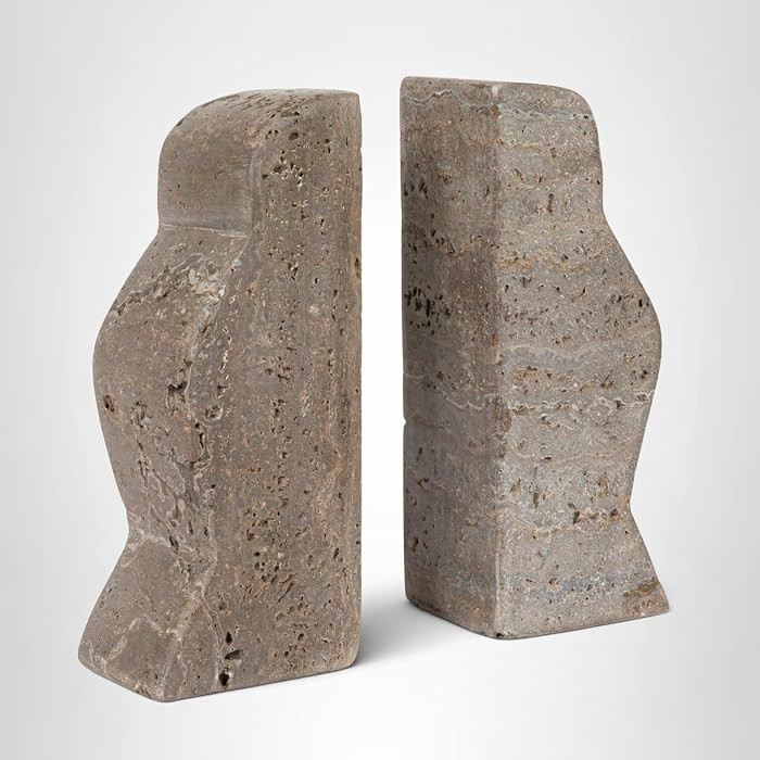 Creative Co-Op Decorative Travertine Wave Bookends, Grey | Amazon (US)