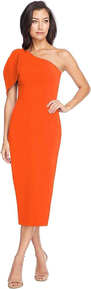 Dress the Population Womens Tiffany One Shoulder Bow Detail Midi Sheath Dress | Amazon (US)