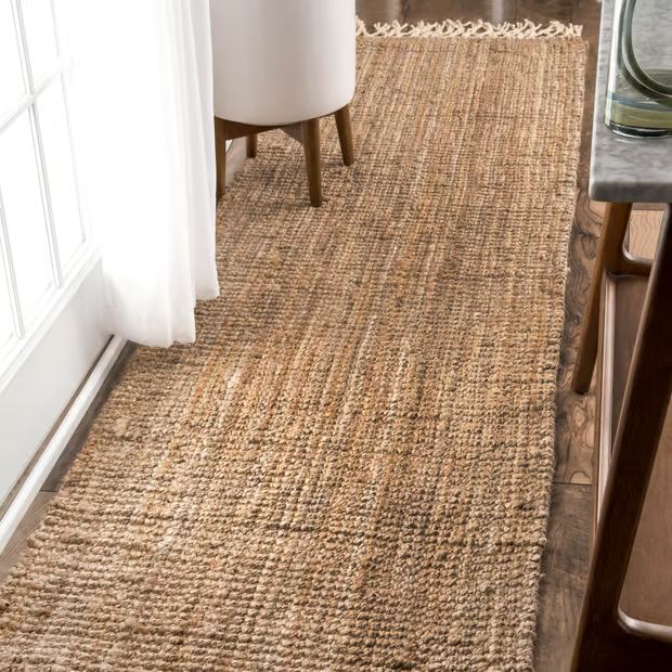 Natural Hand Woven Jute with Wool Fringe 2' 6" x 6' Area Rug | Rugs USA