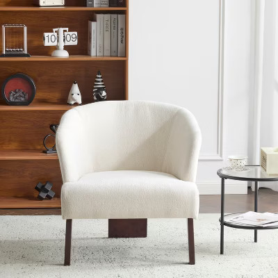 Christopher Knight Home Carla Mid-Century Modern Upholstered Accent Chair with Curved Back, Beige | Target