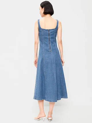 Fit & Flare Sleeveless Denim Midi Dress | Old Navy (CA)