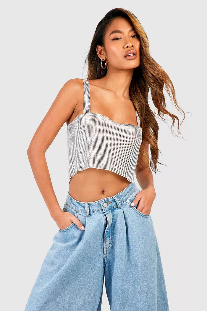 Diamante Square Neck Cami Crop Top | Boohoo.com (UK & IE)