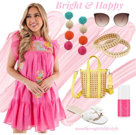 Bright & Happy Spring through Summer Outfit 

Ordered one of these Jmarie embroidered dresses at the end of last summer & when it arrived I immediately ordered 2. The quality & fit is incredible!!

Paired this Pink beauty with Bead Raffia Earrings, White Sunglasses, Gold Bracelets, Yellow Caning Bag, Olive and June Hot Strawberry Nail Polish & White Floral Slide Sandals

Spring Outfit. 

#LTKfindsunder100 #LTKstyletip #LTKSeasonal