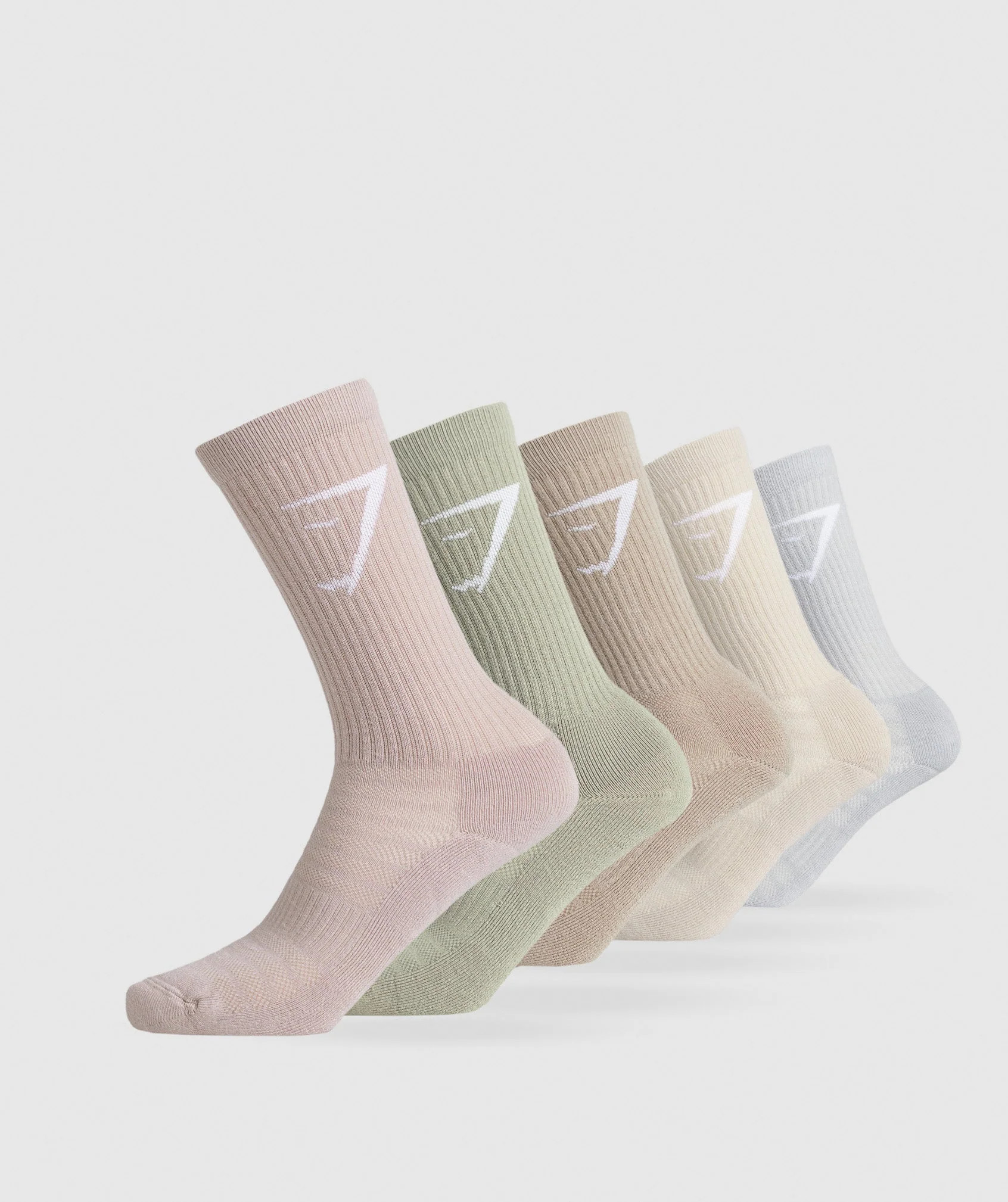 Gymshark Crew Socks 5pk - Pink/Grey/Green/Grey/Brown | Gymshark US