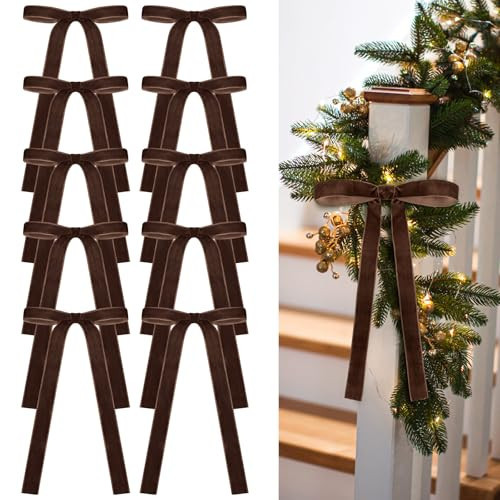 Glitinsel 24 Pcs Velvet Bows Christmas Tree Ornaments Vintage Velvet Ribbon Bows for Tree Garland Wreath Indoor Xmas Decorations(9 x 13 Inch, Width of 1",Chocolate Brown) | Amazon (US)