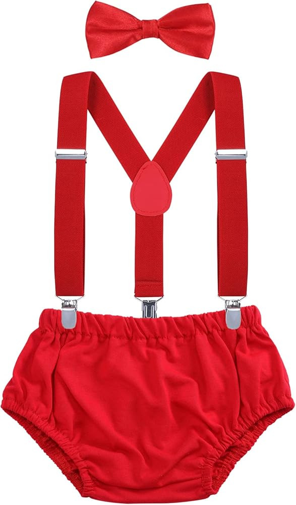 AWAYTR Baby Boys Cake Smash Outfit - First Birthday Party Suspenders Bow Tie Bloomers Set | Amazon (US)