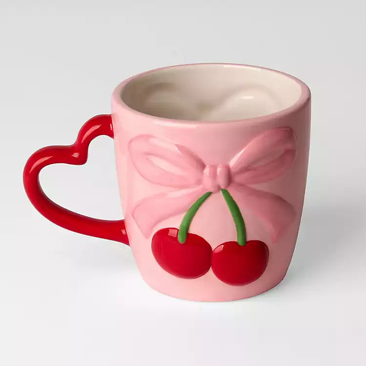 Cherry Bow Heart Handle Mug | Kirklands Home | Kirklands