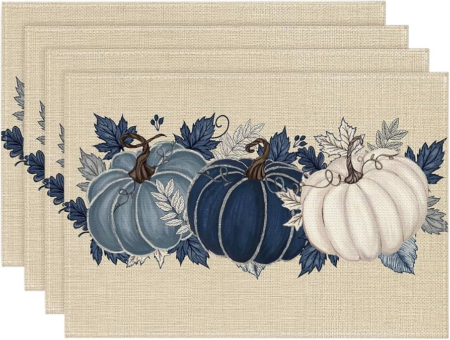 Artoid Mode Navy Blue Pumpkins Fall Placemats Set of 4-12 x 18 Inch | Amazon (US)