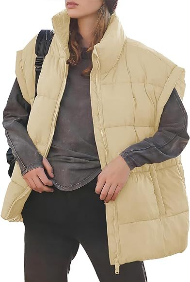 Miladusa Women's Outwear Vest - Stand Collar Lightweight Oversized Zip Bubble Puffer Vest for Wom... | Amazon (US)