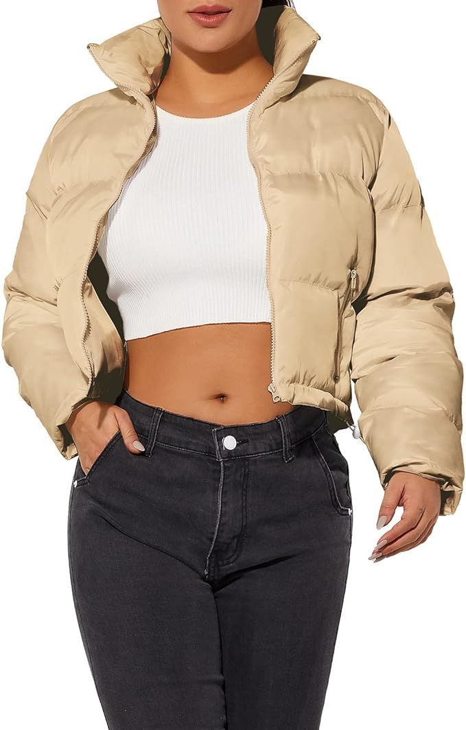 Women's Crop Short Jacket Cropped Puffer Fashion Jackets for Women Warm Winter Lightweight Coat | Amazon (US)