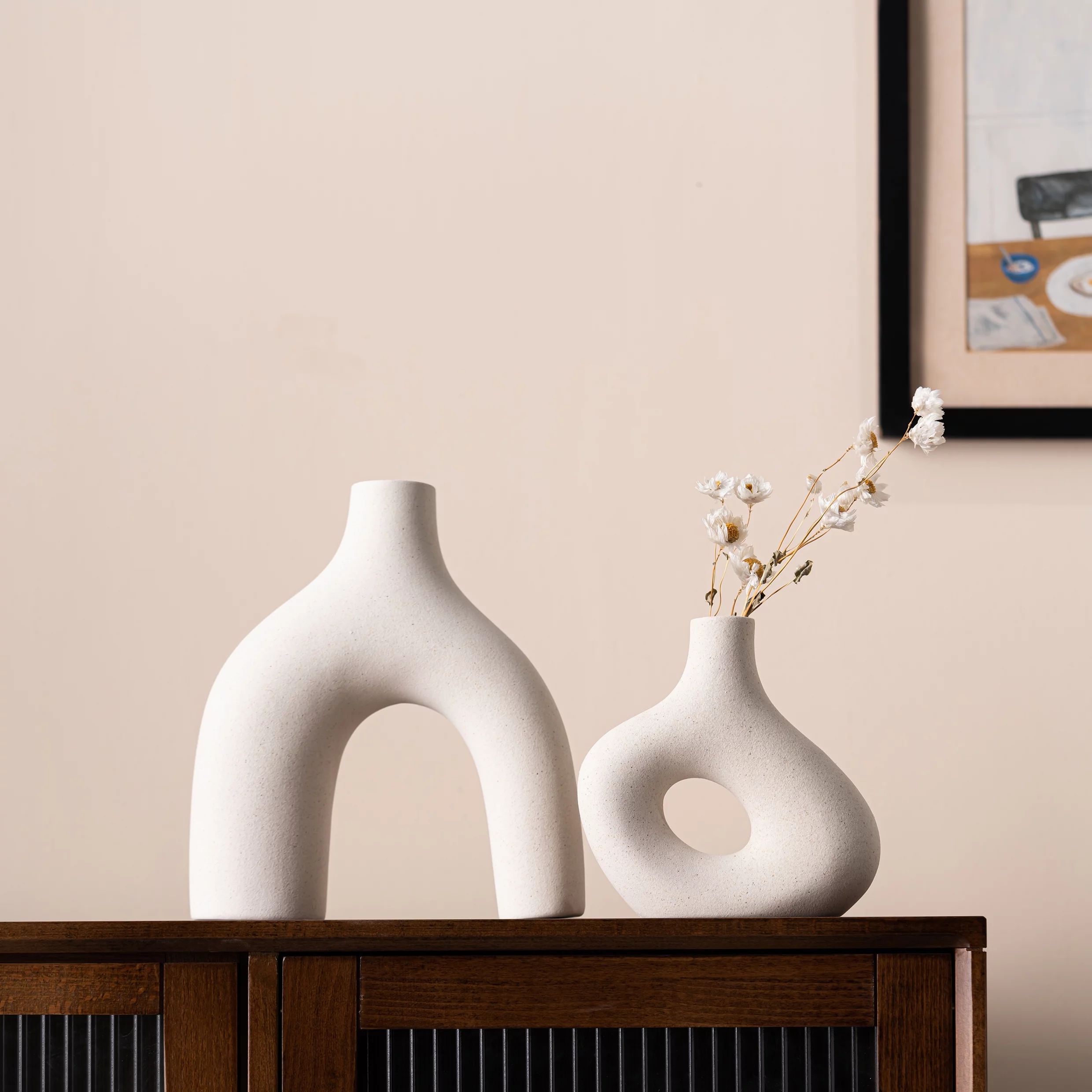 Kimisty Ceramic Off White Nordic Vase Set 2, Pampas Vases for Decor, Minimalist Hygge Decor for W... | Walmart (US)