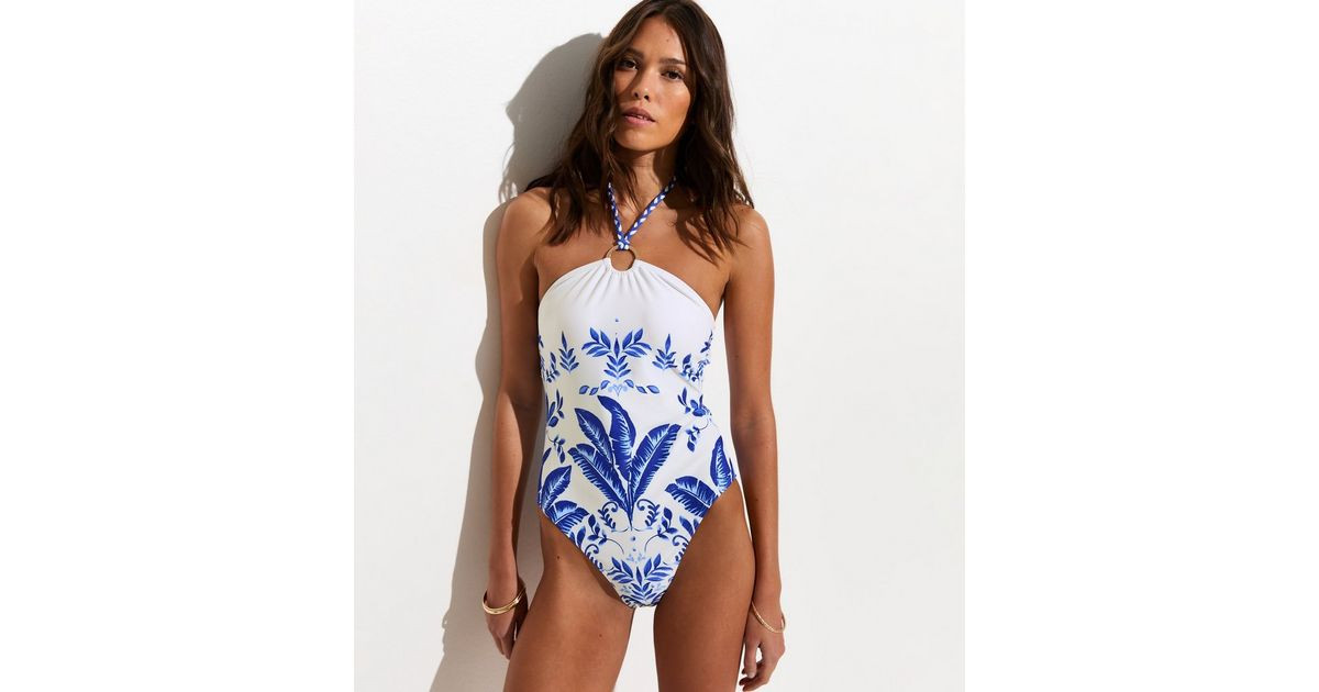 Blue Leaf Print Tummy Control Swimsuit | New Look | New Look (UK)