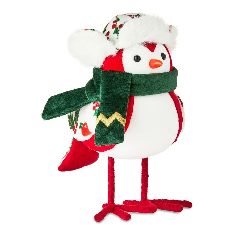 Fabric Bird with Scarf and Hat Christmas Tabletop Decoration, Red/White/Green, 7", by Holiday Tim... | Walmart (US)