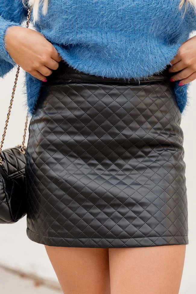Find You Out Quilted Faux Leather Skirt Black | Pink Lily