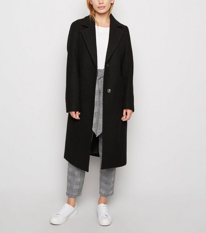 Petite Black Belted Longline Brushed Coat
						
						Add to Saved Items
						Remove from Saved... | New Look (UK)