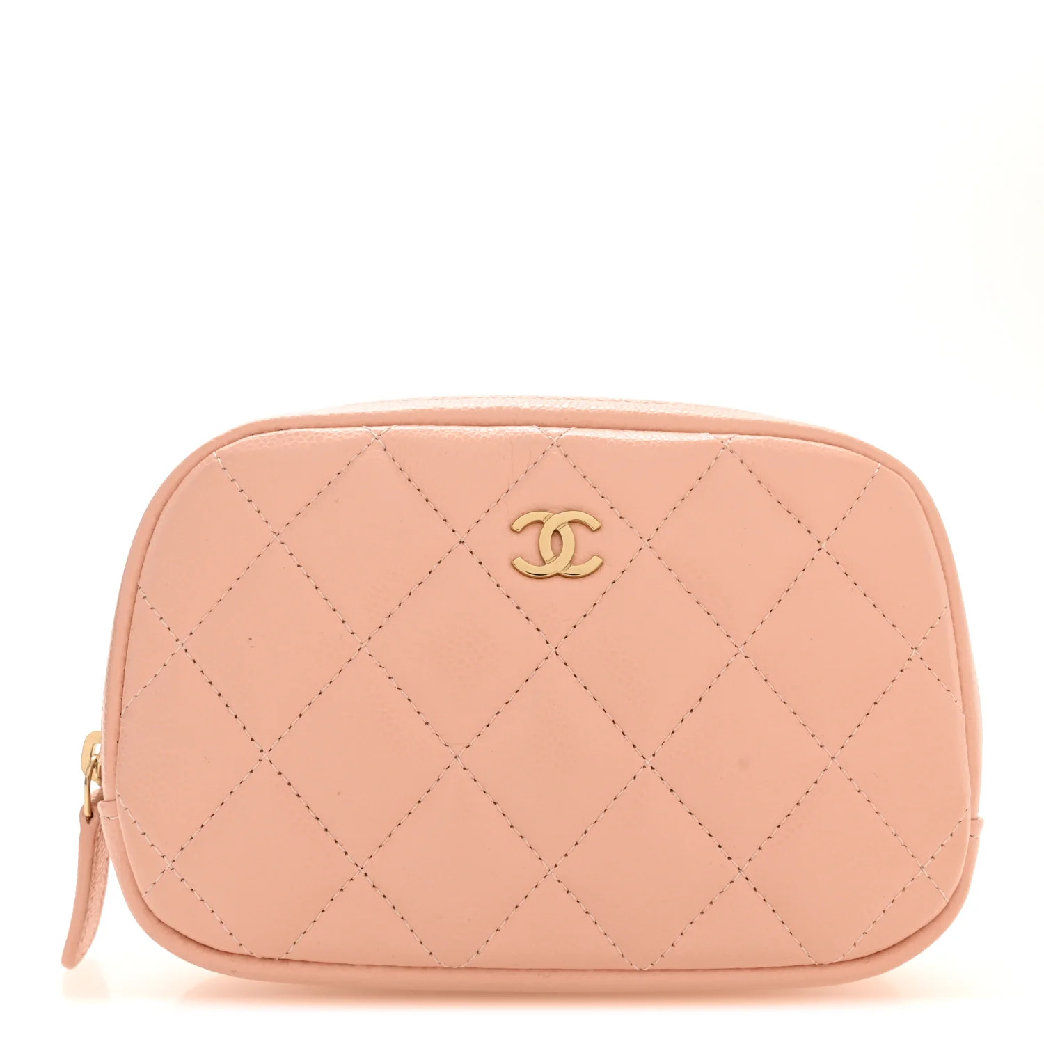 Caviar Quilted Small Curvy Pouch Cosmetic Case Light Pink | FASHIONPHILE (US)