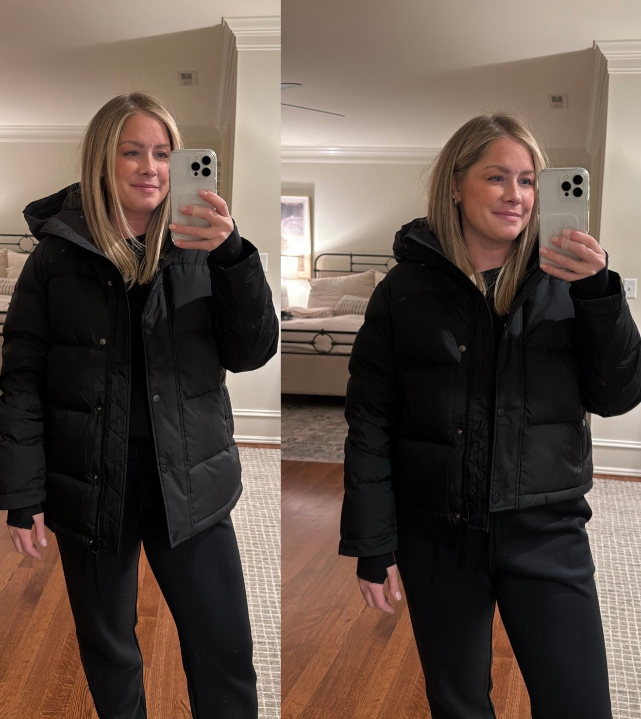 Size medium in both jackets, ended up keeping the cropped version because I loved the shape! 