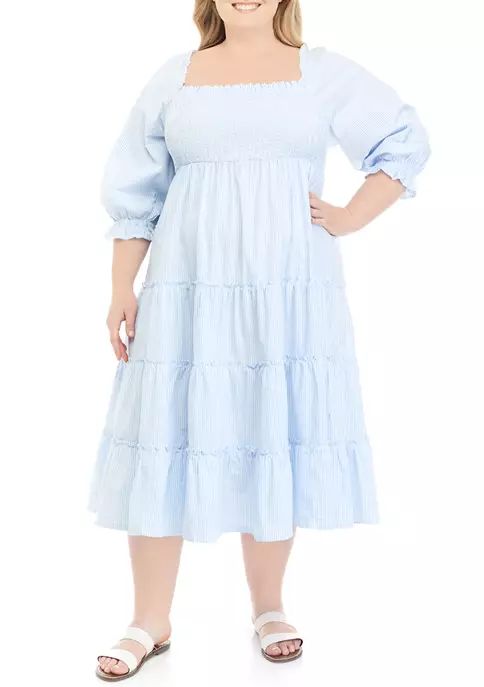 Plus Size Elbow Sleeve Smocked Bodice Dress | Belk