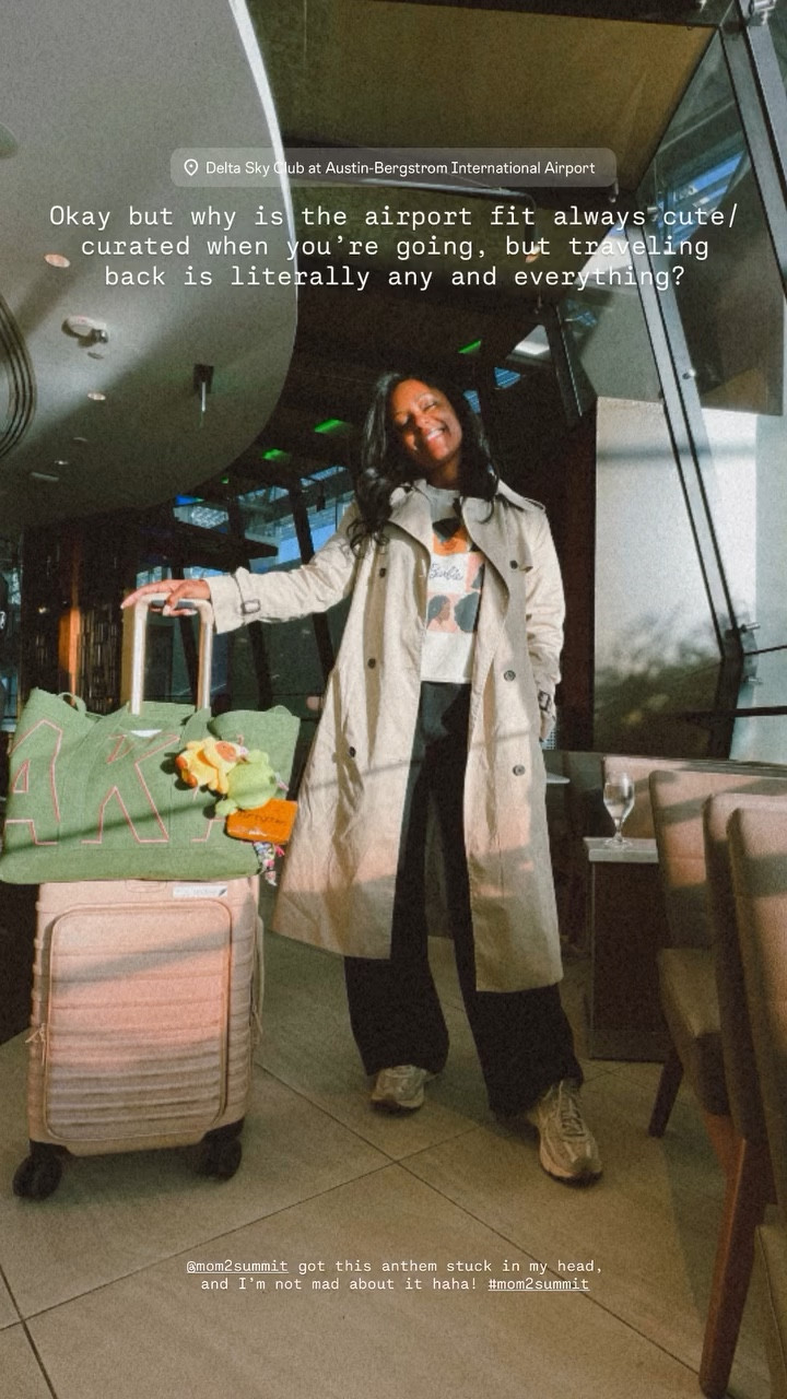 @mom2summit got this anthem stuck in my head, and I’m not mad about it haha! #mom2summit Okay but why is the airport fit always cute/curated when you’re going, but traveling back is literally any and everything?