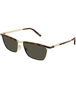 Yves Saint Laurent Men's Metal Lettering Logo 57mm Rectangle Sunglasses - Shiny Light Gold/Medium Havana | Dillard's