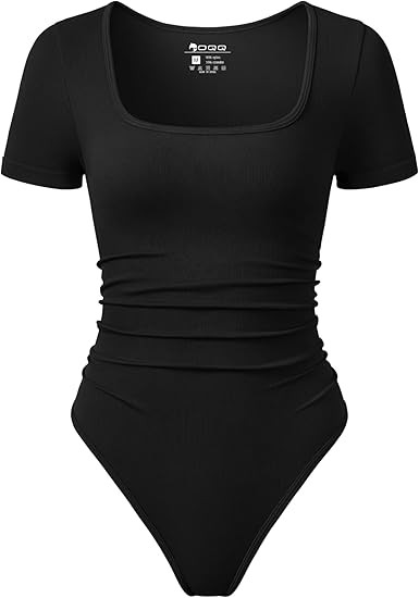 OQQ Women Bodysuits Ruched Short Sleeve Square Neck Stretch Lounge Travel Bodysuits | Amazon (US)