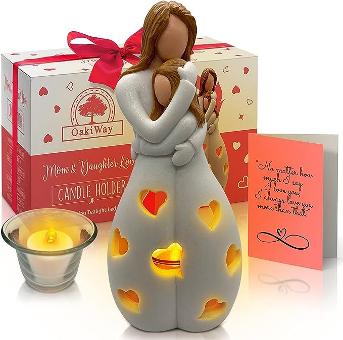 OakiWay Gifts for Mom from Daughter - Candle Holder Statue W/Flickering Led Candle - Birthday, Mo... | Amazon (US)