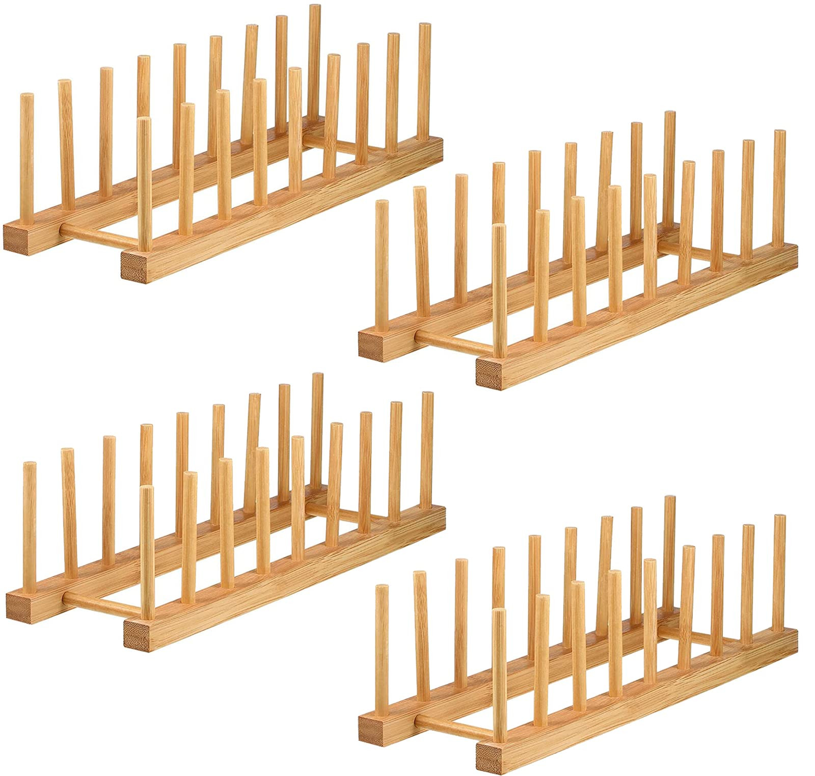 Lawei 4 Pack Bamboo Cupboards Dish Rack - Plate Rack Stand Pot Lid Holder, Kitchen Cabinet Organi... | Amazon (UK)