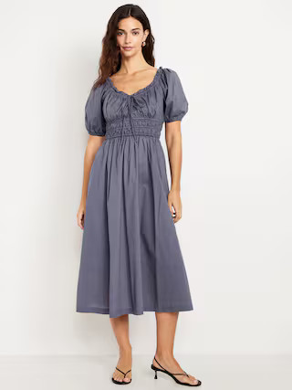 Fit & Flare Puff-Sleeve Midi Dress | Old Navy (US)