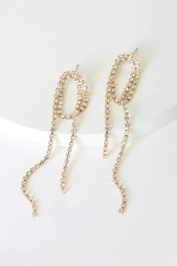 Daring to Dazzle Gold Rhinestone Chain Earrings | Lulus
