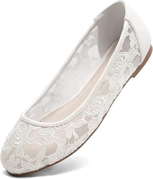 Greatonu Women's Flats Cut Out Round Toe Slip On Floral Ballet Flat Comfortable Lace Flats Dressy | Amazon (US)