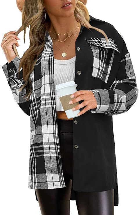 Namatime Women's Oversized Plaid Shirt Long Sleeve Shacket Jacket Button Down Shirts Boyfriend Bl... | Amazon (US)