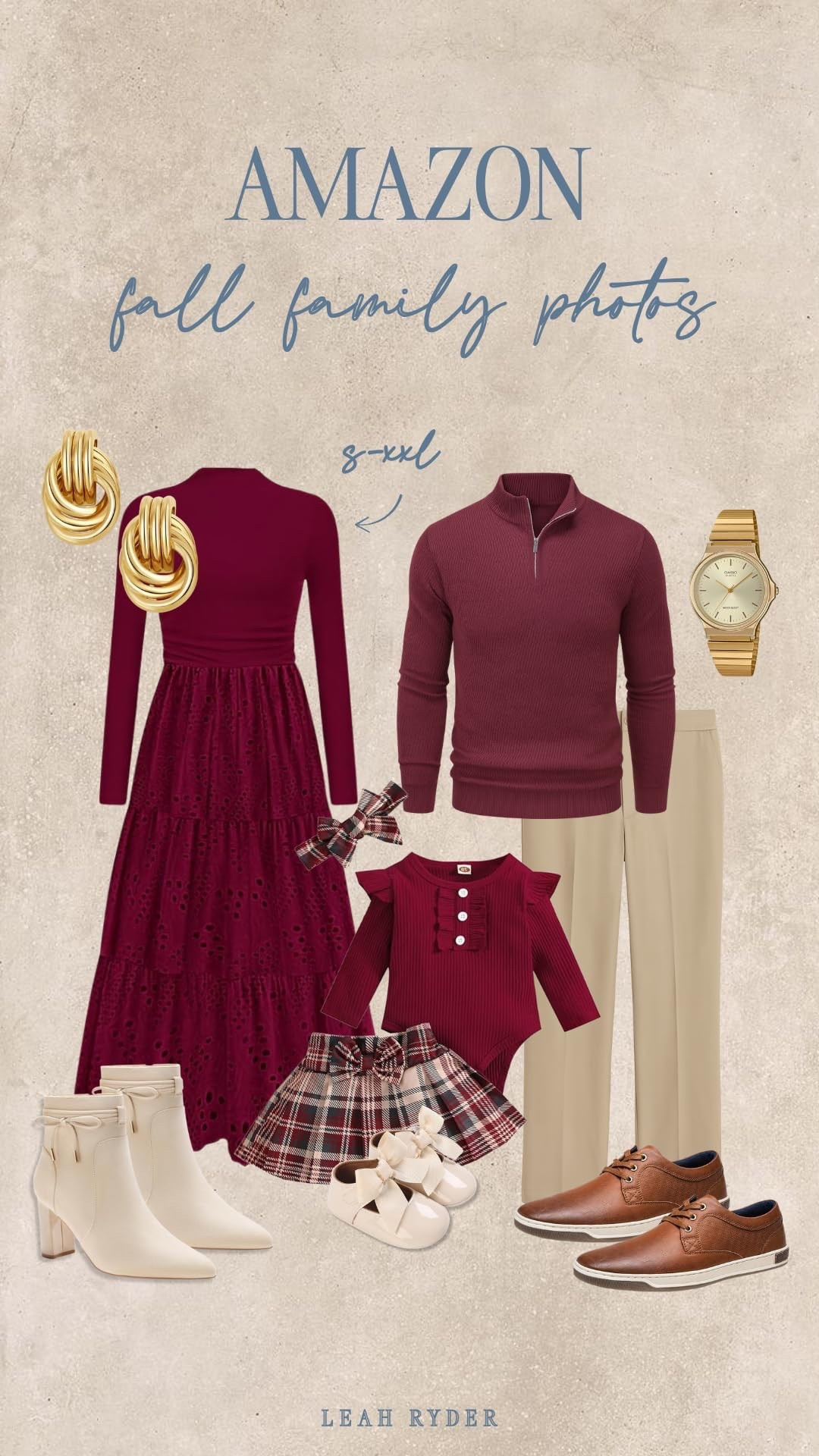 Coordinating fall family photo outfits just got so much easier 🍂 This burgundy and cream color palette looks beautiful against fall foliage and photographs perfectly. Linking these Amazon fall family photo outfits for moms, dads, and littles — perfect for Thanksgiving photos or Christmas cards!

#LTKBaby #LTKPlusSize #LTKSeasonal