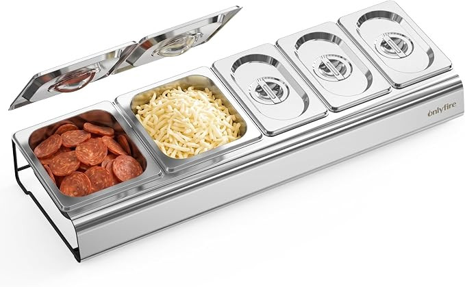 onlyfire Pizza Topping Station, Stainless Steel Removable Ingredient Seasoning Containers, Condim... | Amazon (US)