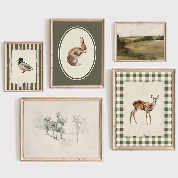 Vintage Nursery Wall Art Kids Canvas Poster Baby Boy Room Wall Decor Green Rabbit Wall Art Bunny ... | Amazon (US)