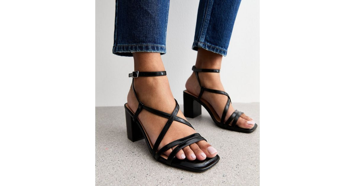 Black Faux Leather Block Heel Multi Strap Sandals | New Look | New Look (UK)