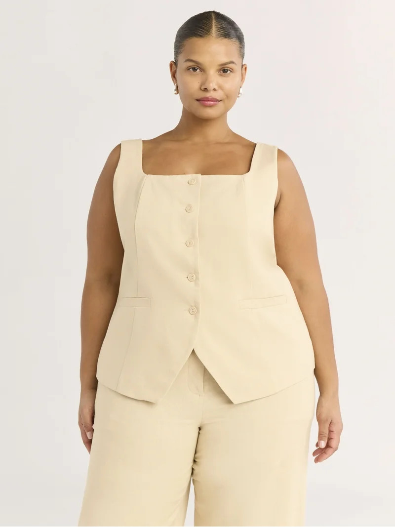 Scoop Women's and Women's Plus Linen Blend Longline Vest, Sizes XS-4X | Walmart (US)