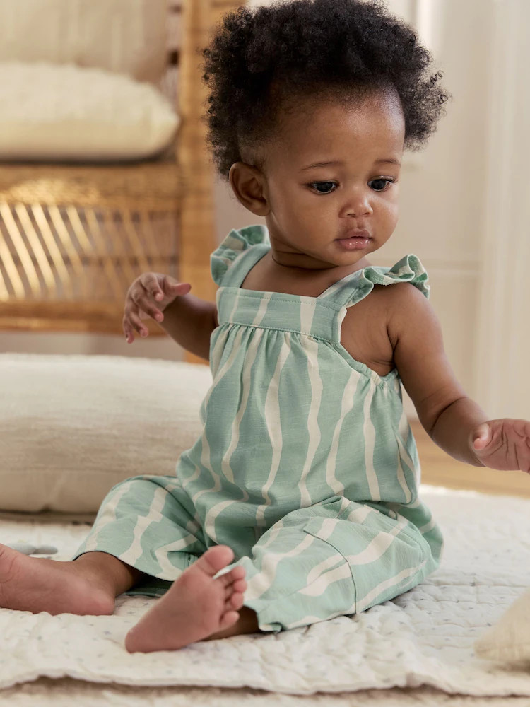 Sage Green Stripe Baby Long Leg Jersey Romper (0mths-3yrs) | Next US