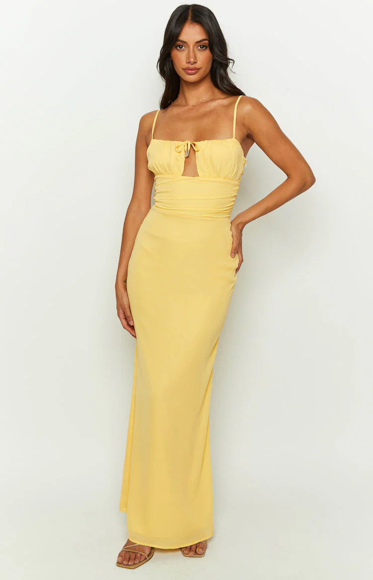 Yitra Yellow Chiffon Maxi Dress | Beginning Boutique (US)