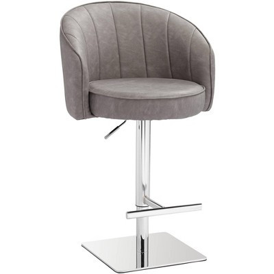 Studio 55D Chrome Swivel Bar Stool 31" High Modern Gray Faux Leather Tufted Cushion with Backrest Footrest Kitchen Counter Island | Target