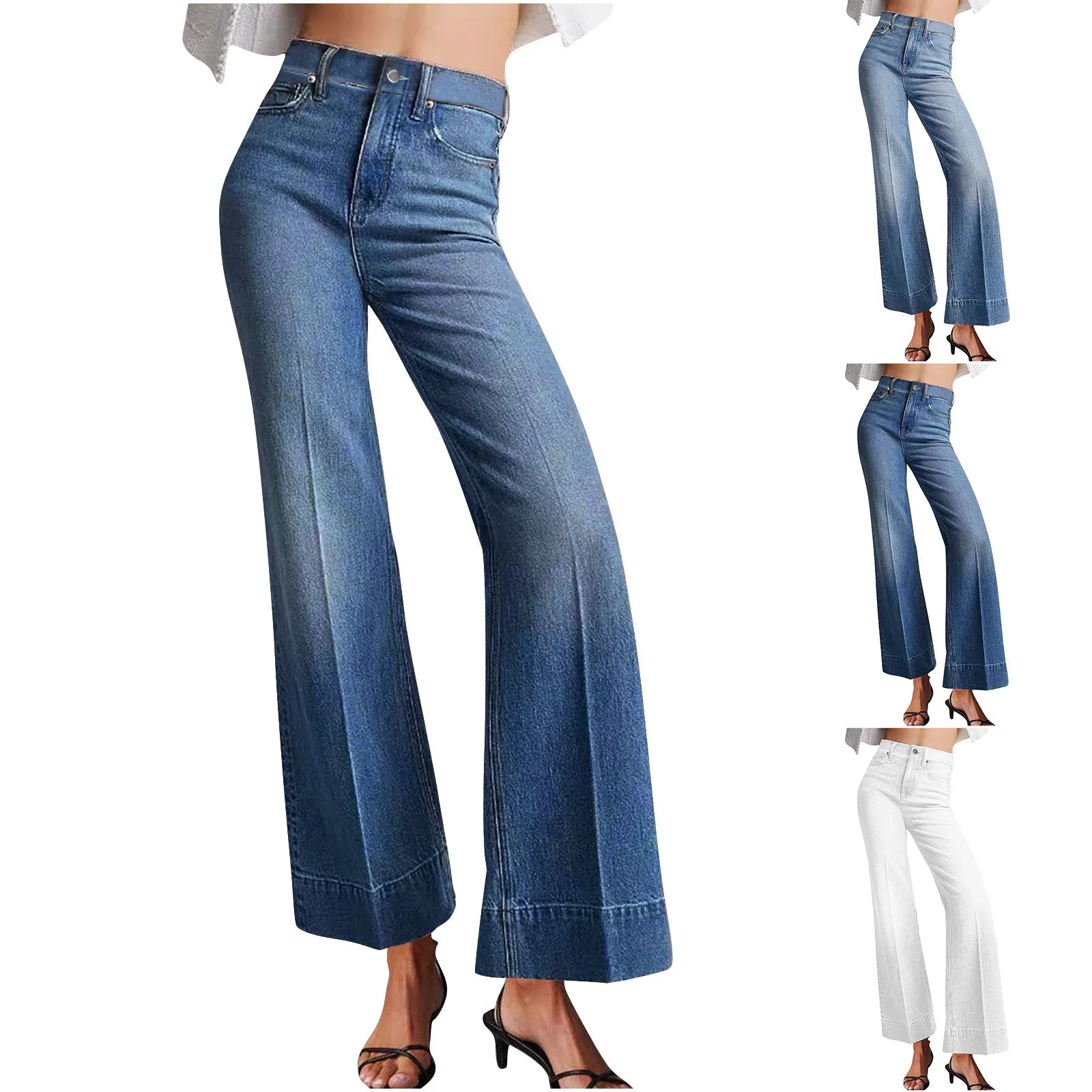 Fanxing Women Ripped Flare Jeans High Rise Fitted Denim Pants 2025 Fashion Wide Leg Long Pants - ... | Walmart (US)